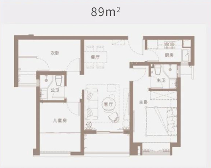 住宅水晶尚庭建面约89㎡硬核三居 轻装修重装饰风格