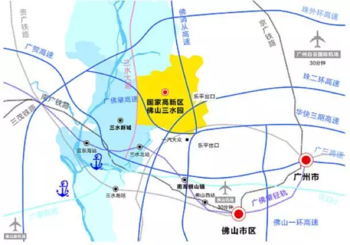 (国家高新区佛山三水园区区位图) 立体交通建设提速区位优势凸显