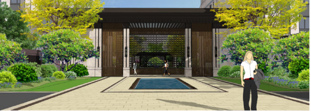 人行广场,水景,门廊树,电气入口,树阵天津市建筑设计院建筑主景图片