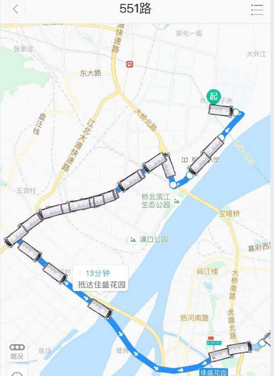 【实时公交】目前551路公交,柳州东路开往鼓楼的公交车已经出现大量