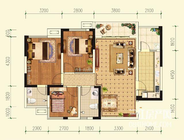 宜宾90平米以下的套三住宅户型大集合!