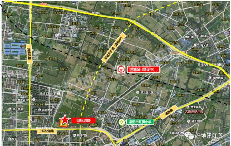 地块靠近常熟北三环快速路,西临海虞北路,未来,地块东面的新世纪大道