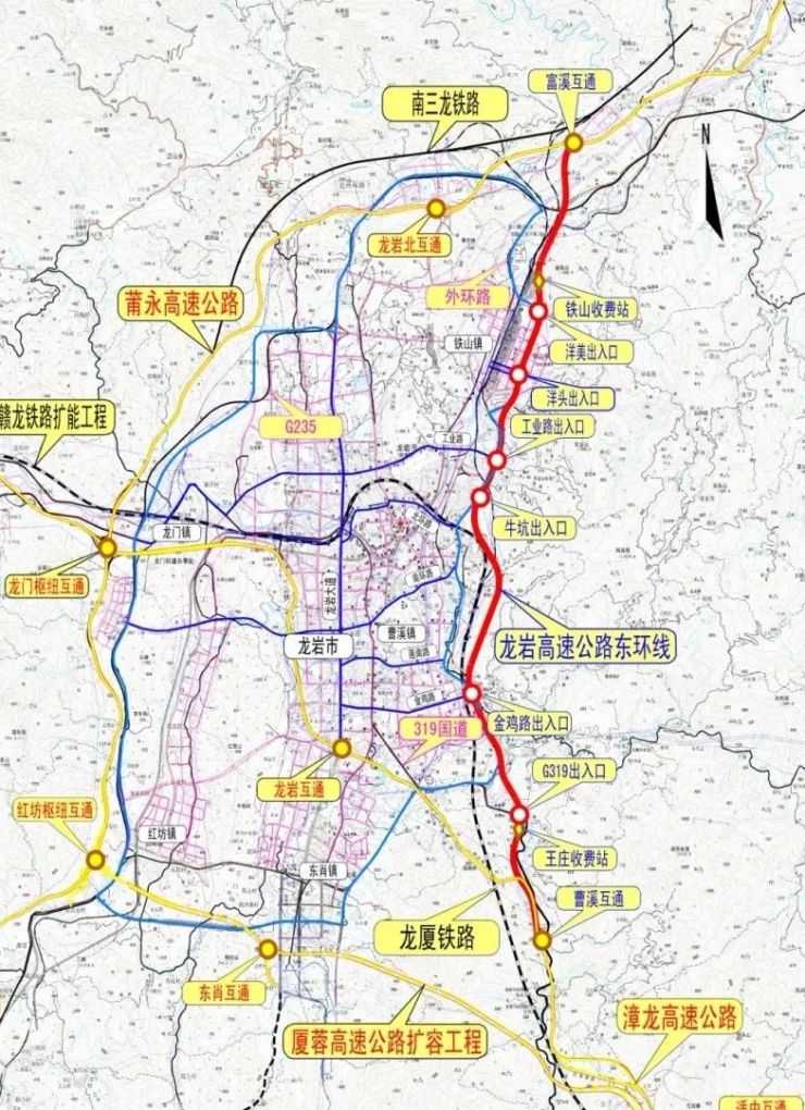 厦蓉高速公路龙岩东联络线走向示意图 东环线全程长达20.