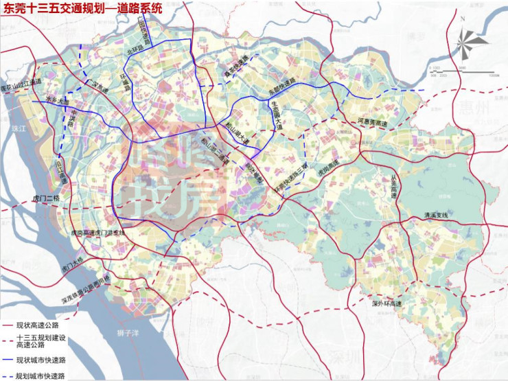 未来东莞的道路体系是5纵3横,纵向高速(从西往东)依次为s3沿江高速,g4