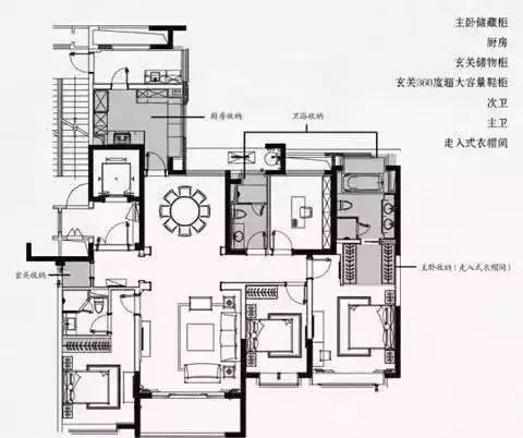 d户型图  4室2厅3卫设计  户型方正,四房朝南,卧套房设计