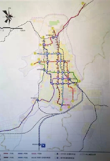由7條地鐵線路(5條市區線,2條市域線(6號線至清徐縣,7號線至陽曲縣))