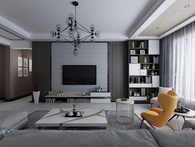 西安122平现代简约装修风格灰白系列设计西安装修设计公司