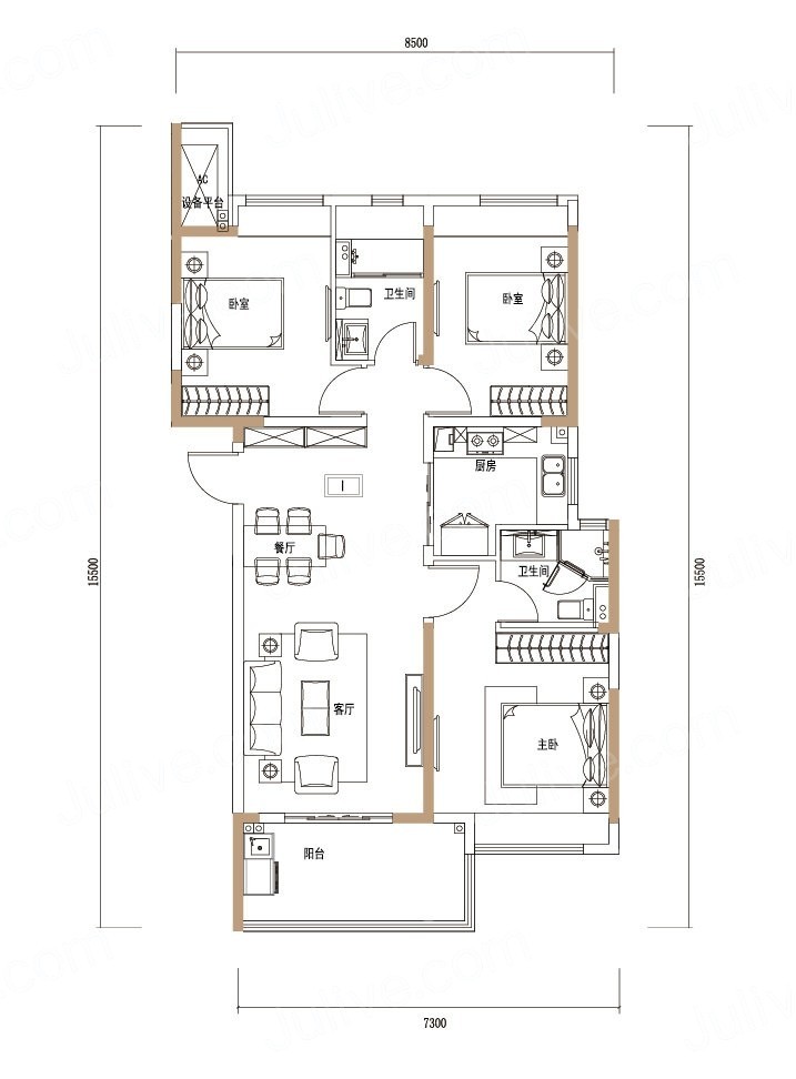 武汉军运村建面约115㎡i户型图*室内具体格局以实际交房为准)