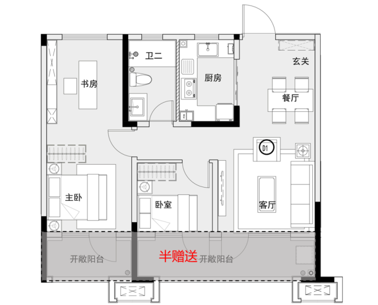 交通核采取2梯3户设计,相比较2t4户,减少了连廊长度,使其中一户实现了