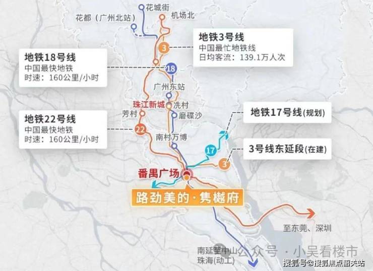 地铁线路图项目距离最近的地铁站3号线番禺广场站约1公里,步行约15