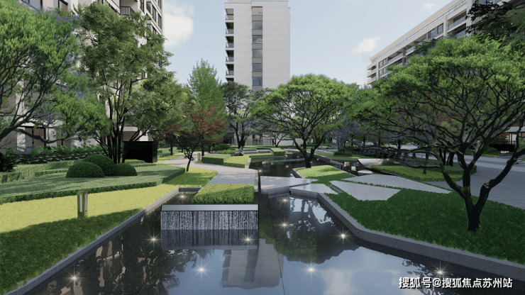 【约450㎡中轴水景】从"溪水古镇,明池踏青,小桥流水,名士茶缘,名流集