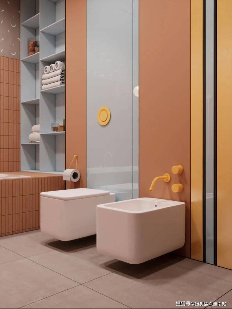 卫生间五光十色,彰显了儿童个性的欢跃,嬉闹,坐凳,摆件,开关,都极具