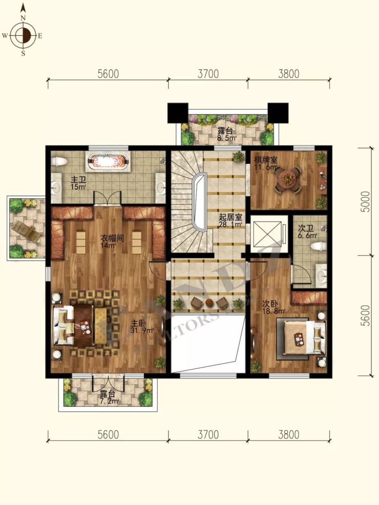 ④一层带老人房,入门会客厅近10平米的空间两层挑空,视觉效果宽敞气派