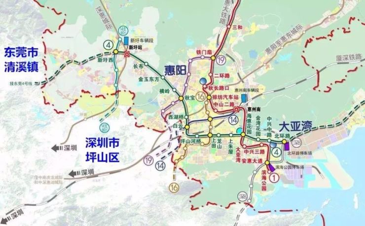 南通深圳東接惠州地鐵塘廈段規劃曝光附線路示意圖